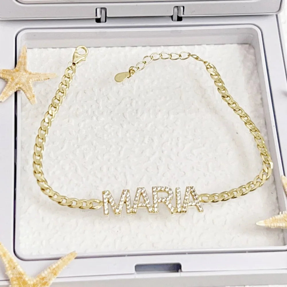 Personalized Name Bracelet – 925 Sterling Silver Gold Plated Zircon Letters
