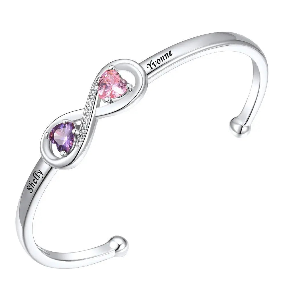 Personalized Infinity Bracelet with 2 Names & Birthstones4ed
