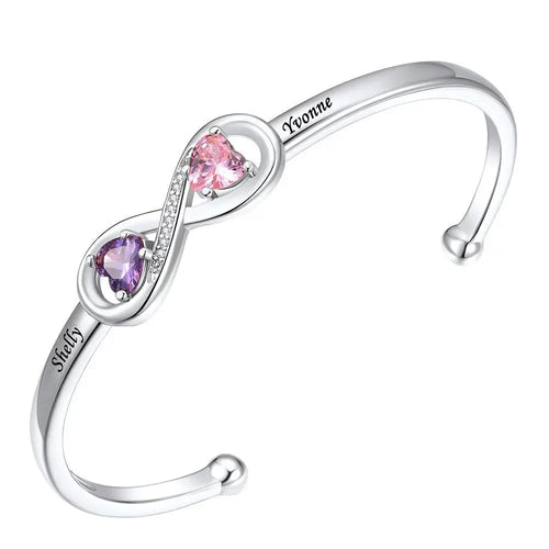 Personalized Infinity Bracelet with 2 Names & Birthstones4ed