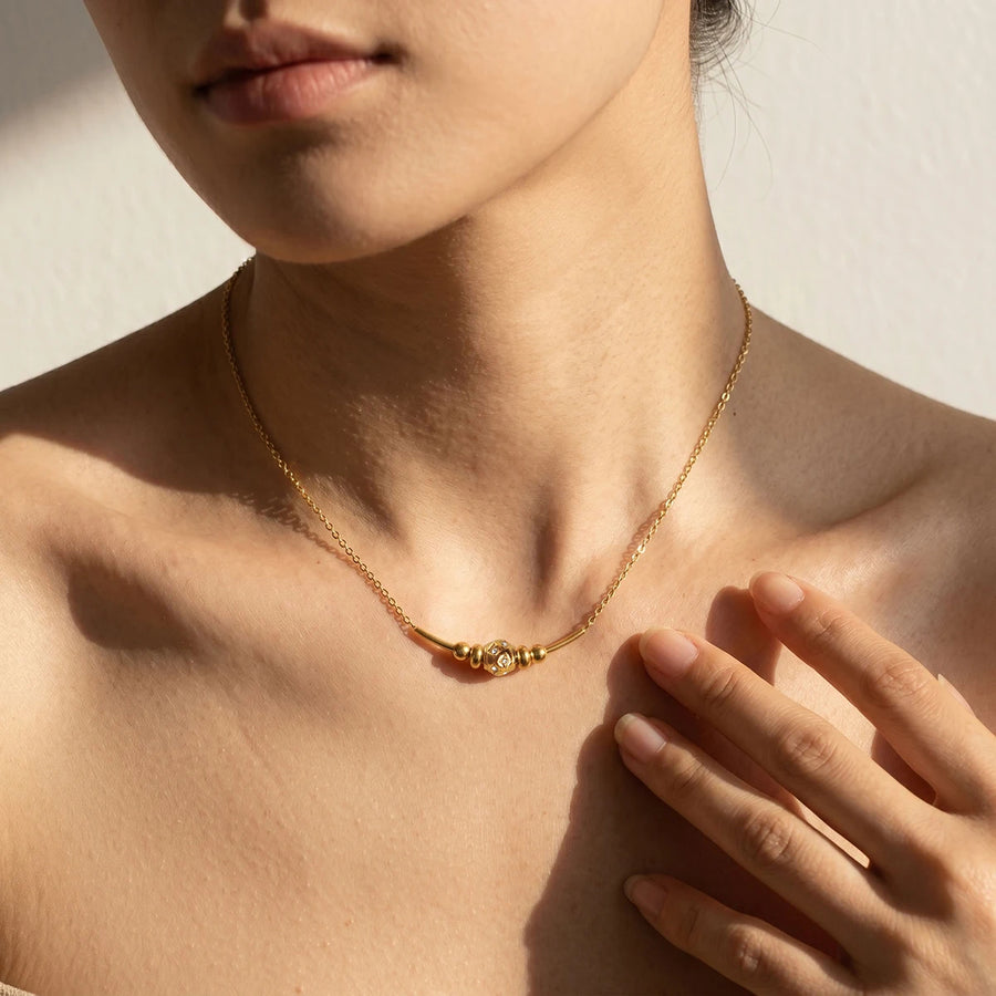 Gold Beaded Bar Necklace
