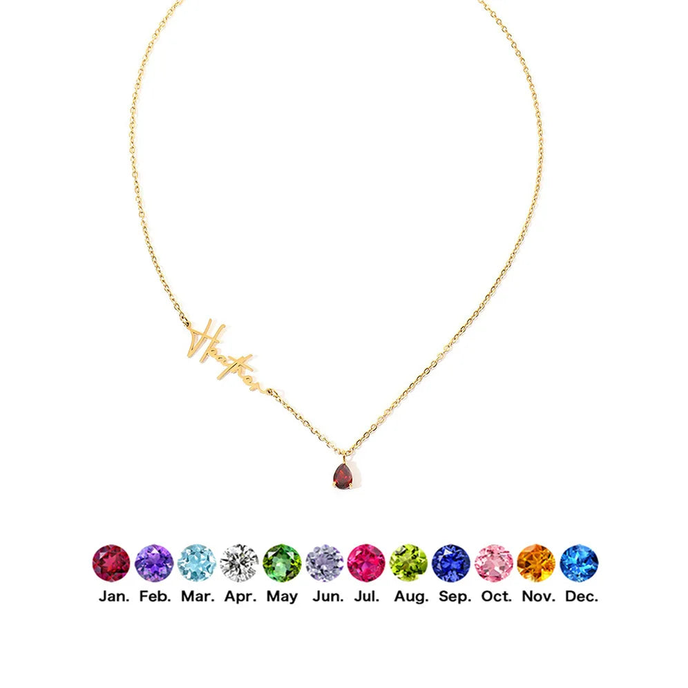 Custom Birthstone Name Necklace