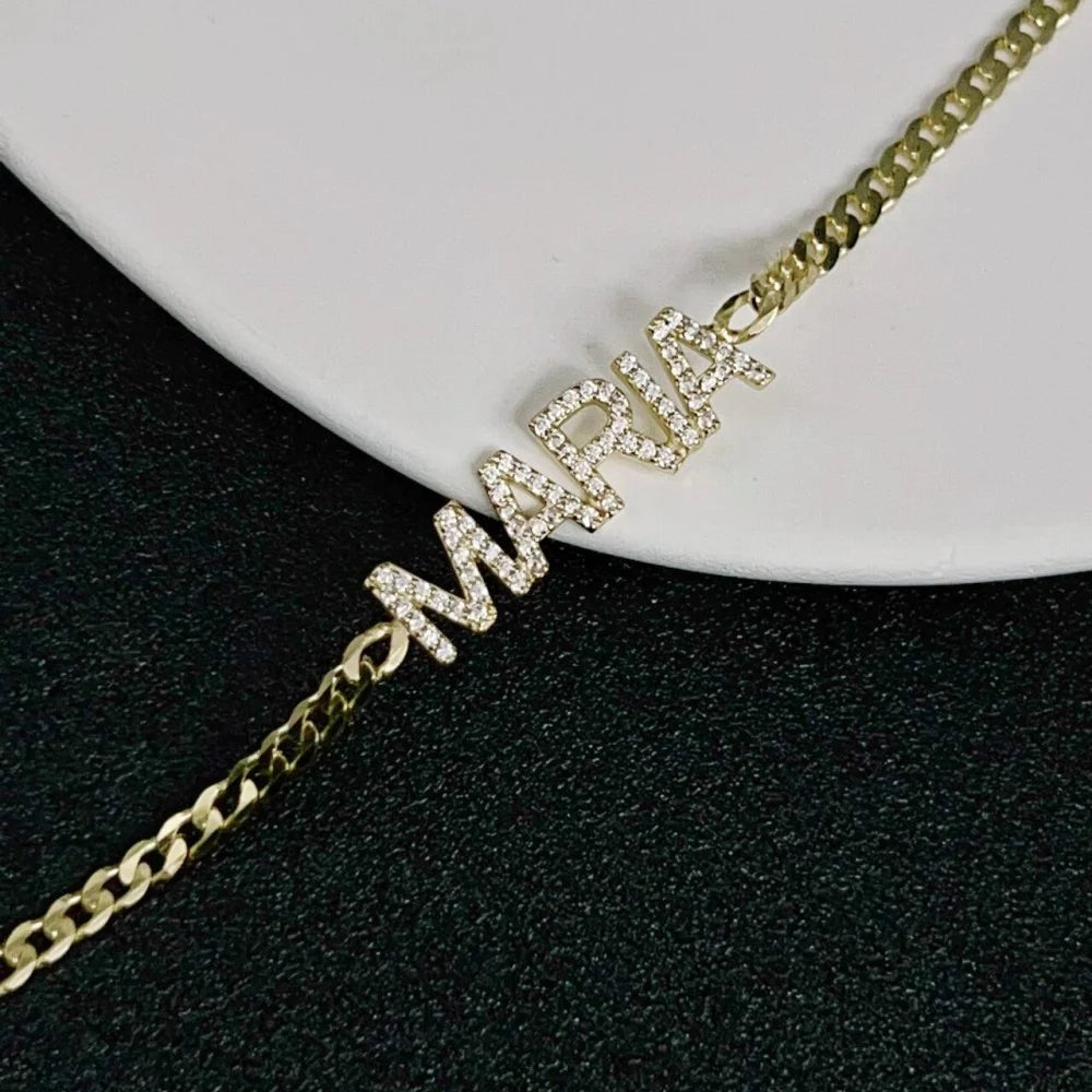 Personalized Name Bracelet – 925 Sterling Silver Gold Plated Zircon Letters