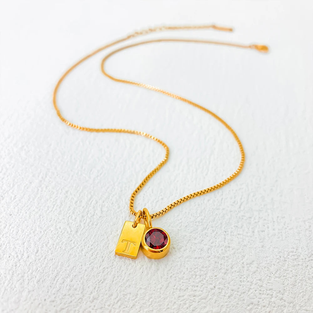 Family Initial Birthstone Necklace