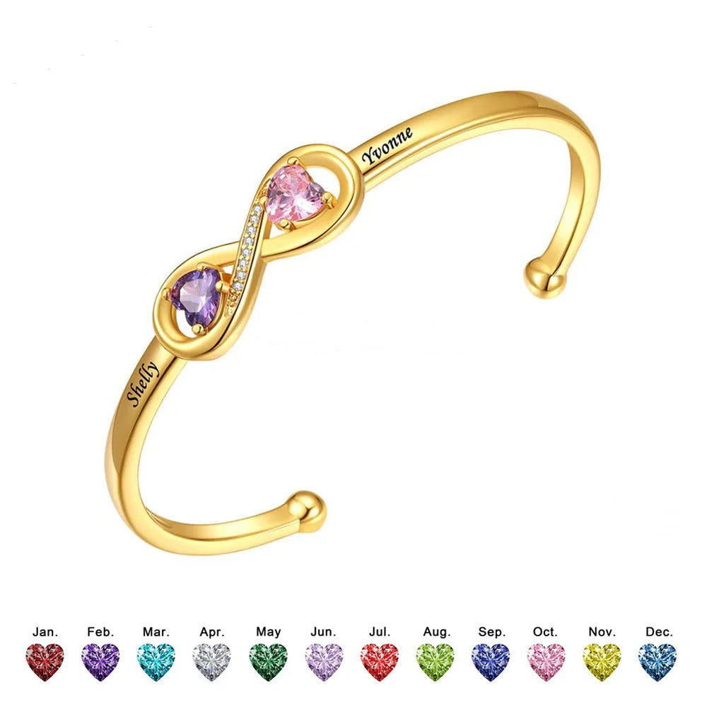 Personalized Infinity Bracelet with 2 Names & Birthstones4ed