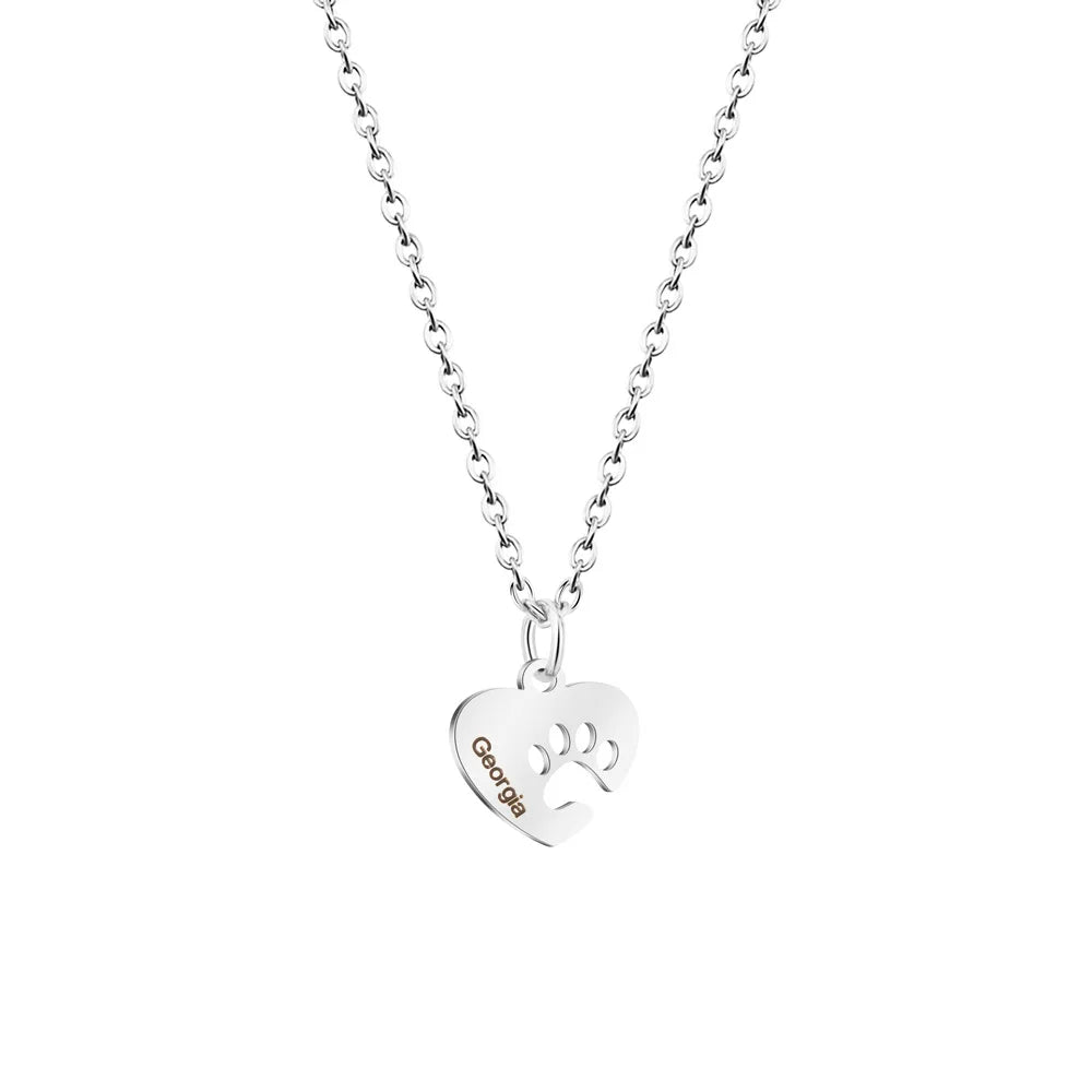Personalized Pet Paw Heart Necklace with Names & Birthstone