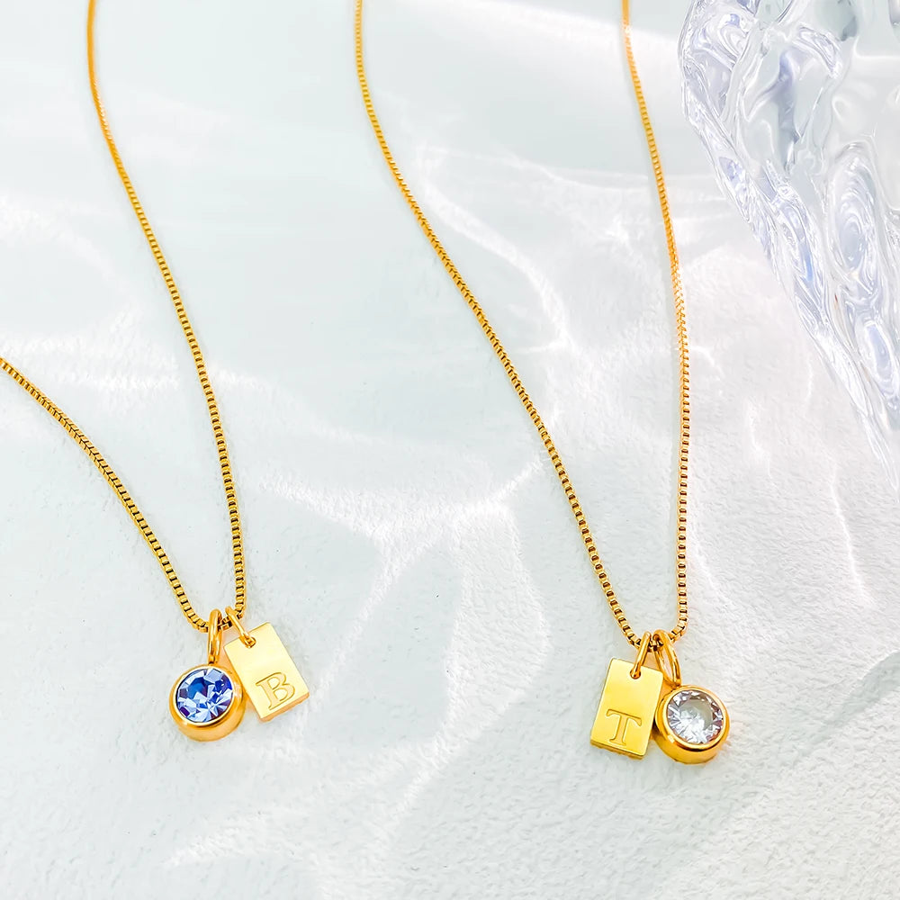 Family Initial Birthstone Necklace