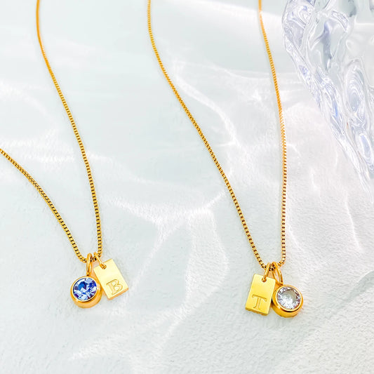 Family Initial Birthstone Necklace