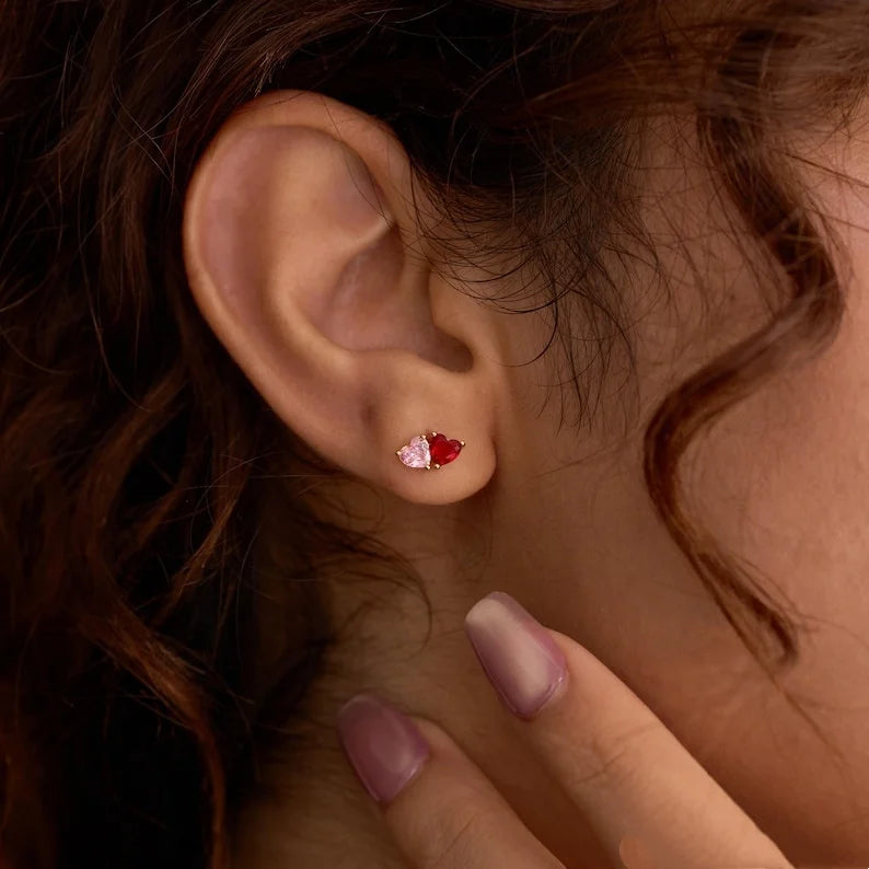 Heart Birthstone Stud Earrings