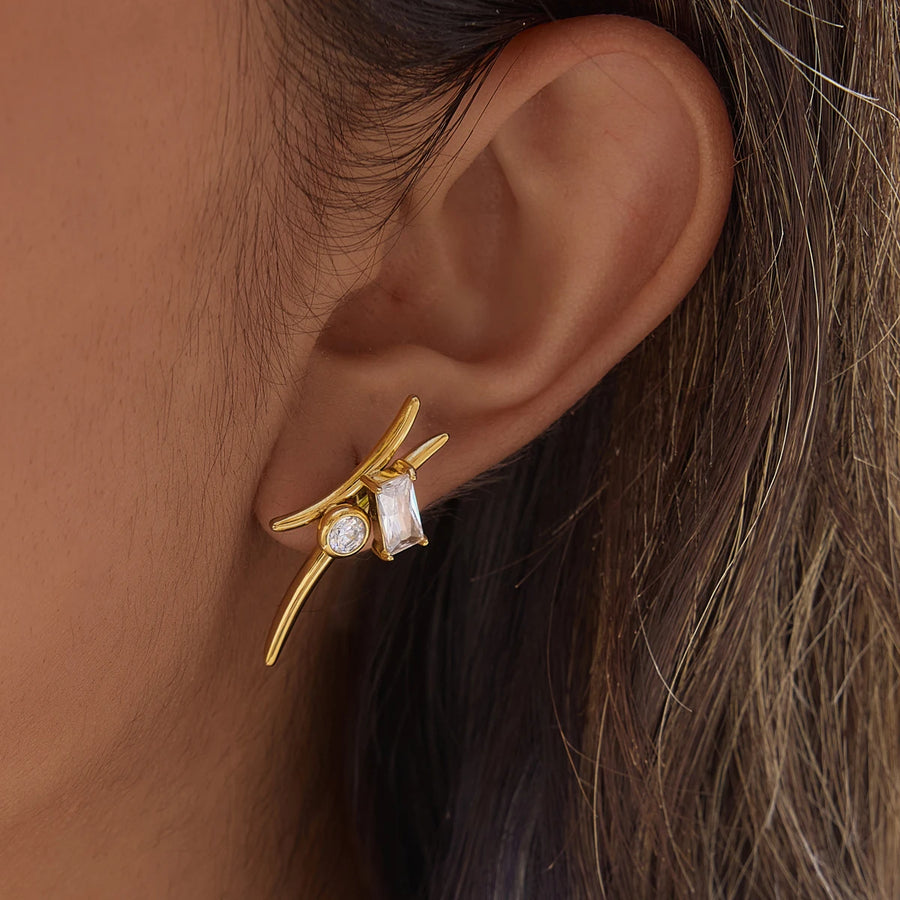 Crystal Bar Drop Earrings – Elegant Gold Statement Earrings