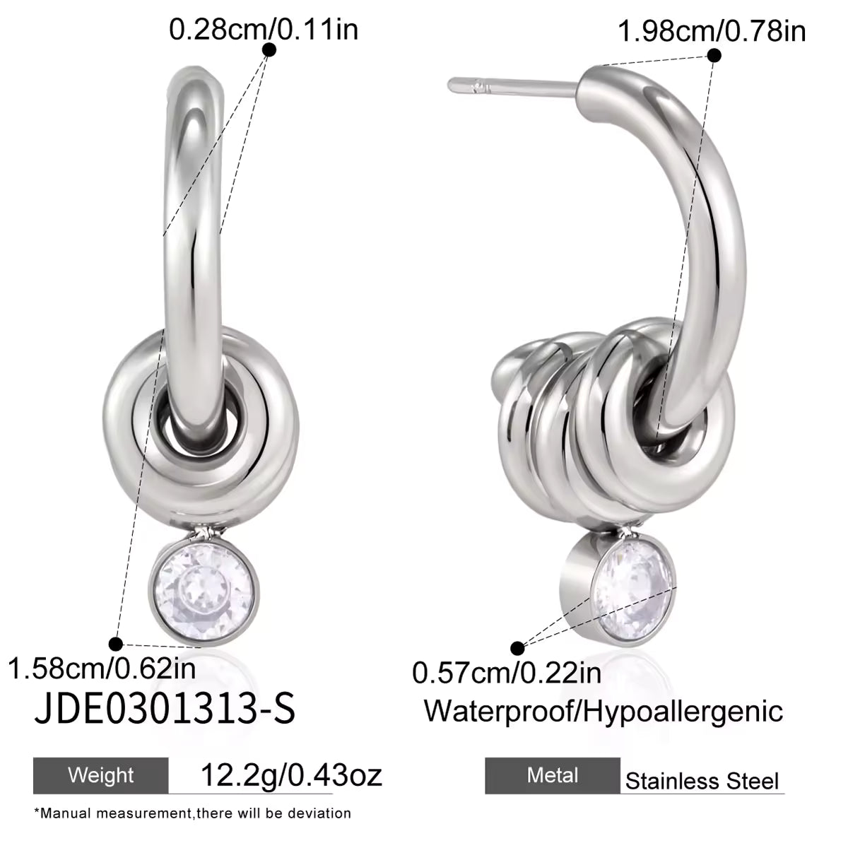 Round White Zirconia Earrings